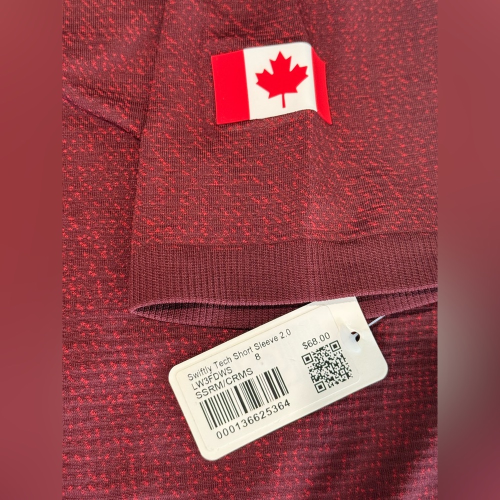 Lululemon 🇨🇦 Team Canada Swiftly Tech Short Sleeve 2.0 Maroon Burgundy Women's 8 - Picture 7 of 13
